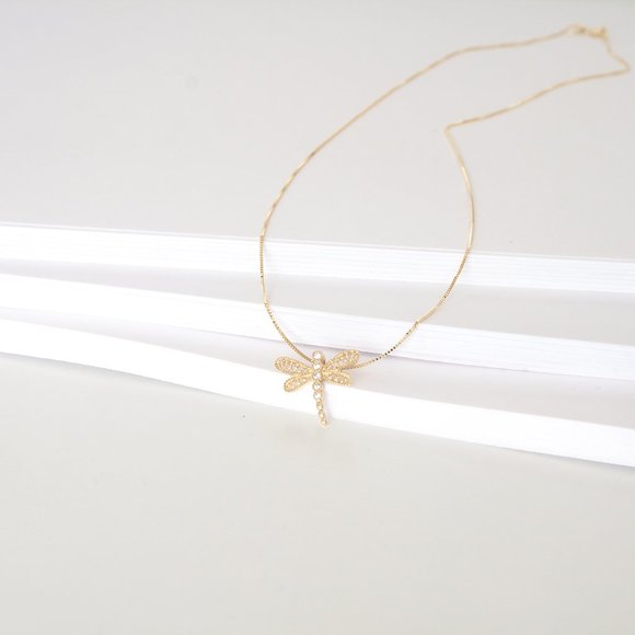 Solid 10K Gold Dragonfly Pendant Necklace Genuine Yellow Gold Dragonfly Charm - Picture 7 of 8